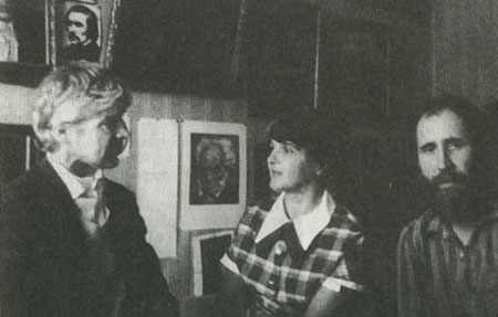 В. Ерофеев, Н. Шмелькова и художник А. Москаленко. Москва, квартира-мастерская А. Москаленко, 1987.